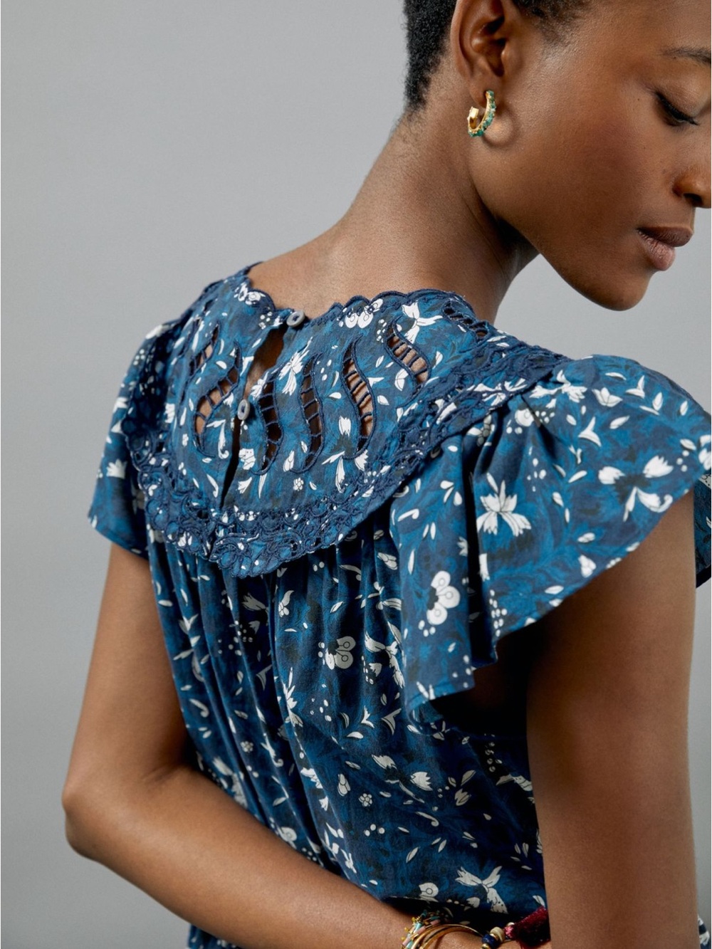 Blue Anthropologie Othilia Blue Floral Cotton Dress 1x - Picture 4 of 10